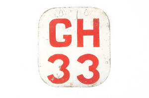 Melbourne Trams RUN NUMBER. Glen Huntly Depot: &ldquo;GH 33&rdquo;. Red on white, 18 x 16cm, double-sided. A few scratches but still good condition. Until the late 1990s, all Melbourne trams had a &ldquo;run number&rdquo; in the front left window indicating the depot (GH = Glen 
