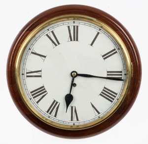 An English dial clock with antique chain fusee movement in later case, 38cm diameter overall
