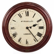 An antique English station clock with chain fusee movement, dial signed "Wm. RUSSELL & Co.", 19th century, (missing bezel and glass), ​​​​​​​46cm diameter overall