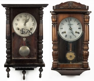 Two vintage spring driven wall clocks, 20th century, ​​​​​​​the larger 51cm high