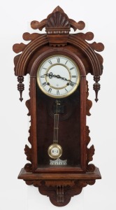 ANSONIA antique American wall clock in timber case, time and strike movement, 19th century, 86cm high