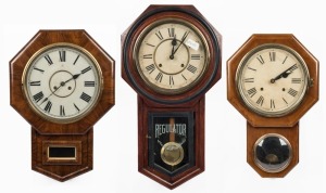 Three antique drop-dial wall clocks, American and German, 19th/20th century, the largest 68cm high
