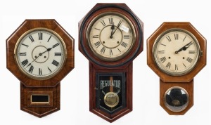 Three antique drop-dial wall clocks, American and German, 19th/20th century, ​​​​​​​the largest 68cm high