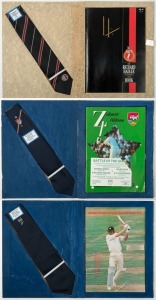 TESTIMONIAL YEAR DISPLAYS: 1978/79/80 Glenn Turner with the Benefit Tie and souvenir book; Zaheer Abbas with Benefit Tie and 1983 Benefit Year booklet; and Richard Hadlee Testimonial Year 1994 tie and book signed by Hadlee. (6 items).