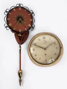 JUNGHANS vintage kitchen clock, together with a SCHATZ battery powered swinging clock, (2 items), the larger 52cm high
