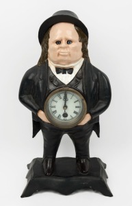 BRADLEY & HUBBARD reproduction figural blinking eye clock in hand-painted metal case, late 20th century, 39cm high