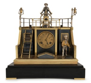 HELMSMAN impressive antique French industrial clock by Guilmet, 19th century, with key and pendulum, 29.5cm high