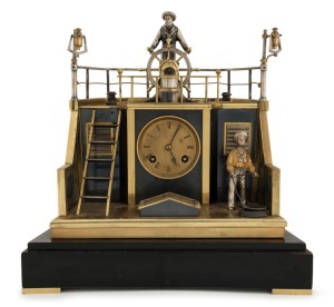 HELMSMAN impressive antique French industrial clock by Guilmet, 19th century, with key and pendulum, 29.5cm high