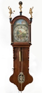 ZAANDAM antique Dutch wall clock with hand-painted dial and figural canopy, 19th century, 150cm high