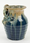 REMUED&nbsp;blue glazed pottery vase with applied gumnuts and leaf, incised "Remued", ​​​​​​​11cm high - 4