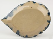 LITHGOW blue glazed pottery plate in the shape of a leaf,  25cm wide - 2