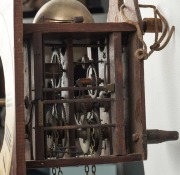 An antique German Black Forest weight driven wall clock, with early 19th century wood frame movement with laster dial and hands, (missing pendulum), the dial 30cm high - 2