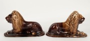 BENDIGO POTTERY lion doorstops with Rockingham glaze, 19th century, ​​​​​​​16cm high, 26cm long - 2