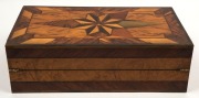 JOHN WILSON CAREY stunning Queensland specimen wood writing box with fitted interior, handsomely inlaid with starburst top in tulip wood, water gum, scrub ebony, breadfruit tree, forest oak, deep yellow wood, pale yellow wood, cypress pine, scented myall, - 9