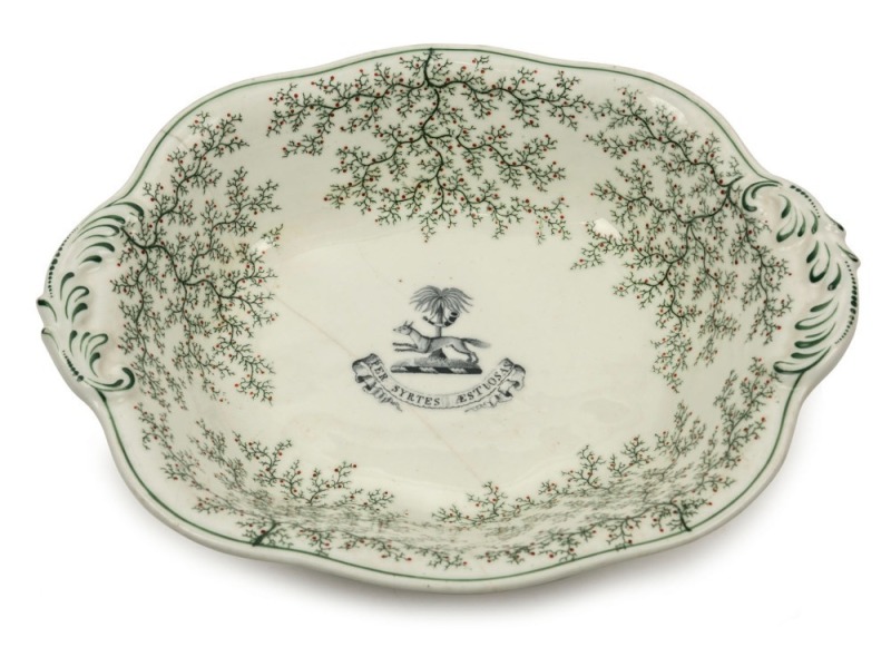 SHERIFF OF VAN DIEMEN'S LAND rare porcelain serving bowl, circa 1825, stamped "Mr. Dudley Fereday Sheriff of Van Diemen's Land", 9cm high, 32cm wide