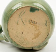 REMUED&nbsp;"Fawkner&nbsp;Souvenir Of Melbourne" green glazed pottery jug, circa 1934,&nbsp; incised 'Remued", 12cm high&nbsp; - 3