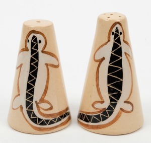 DYSON "Billabong" pair of pottery condiments, signed and titled on the bases, 10cm and 10.5cm high