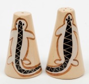 DYSON "Billabong" pair of pottery condiments,&nbsp; signed and titled on the bases, 10cm and 10.5cm high&nbsp;