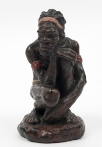Fired plaster figure of a seated Aboriginal, signed "A. Beres (?) N.S.W. 1951", 15cm high