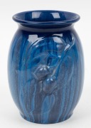 MELROSE WARE blue glazed pottery vase with gumnuts and leaves, stamped "Melrose Ware, Australian", 17.5cm high - 2