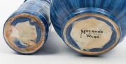 MELROSE WARE two blue glazed pottery vases with gum trees and leaf decoration, (2 items), stamped "Melrose Ware, Australian", 15cm and 14cm high - 3