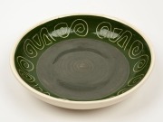 PETER FERGUSON green glazed pottery vase with sgraffito decoration, stamped "Peter Ferguson, Hand Made, N.S.W. Australia", ​​​​​​​5.5cm high, 26cm diameter - 2