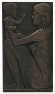 MICHAEL MESZAROS (1945 -), mother and child, cast bronze plaque, signed "Michael Meszaros 1994", 22 x 13cm