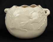 CASTLE HARRIS cream glazed pottery fish vase,&nbsp; incised "Castle Harris", 17cm high, 25cm wide&nbsp; - 2