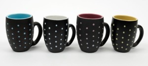 GUNDA set of four two tone pottery mugs, ​​​​​​​9cm high 