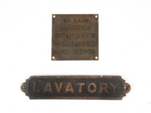 TOILET SIGNS: A selection of various small-size signs from carriage toilets. Various messages from various systems; includes a number of signs from &ldquo;The Overland&rdquo;. (8 signs)
