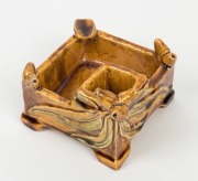 HARVEY SCHOOL pottery ashtray with applied gumnuts and leaves,  incised "A.B. M.B, 25/8/41", 9cm high  - 2