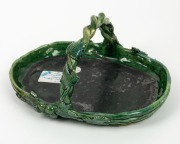 ANNIE MITCHELL SCHOOL green glazed pottery basket,  incised "S.A. Keller Yandiah", ​​​​​​​13cm high, 27cm wide - 2