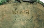 ANNIE MITCHELL SCHOOL green glazed pottery basket,  incised "S.A. Keller Yandiah", ​​​​​​​13cm high, 27cm wide - 3