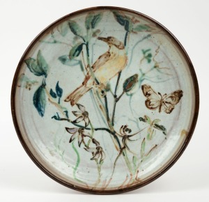 ALMA SHANAHAN pottery bowl hand-painted decoration, signed on the base, 29cm diameter