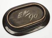 ELLIS pottery platter with purple, blue and orange glaze, incised "Ellis", ​​​​​​​34.5cm wide - 2