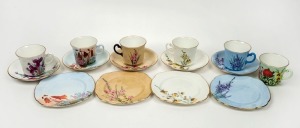 LAWRENCE KING hand-painted floral tea ware, mid 20th century, (14 items)