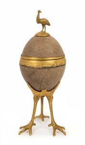 An antique Australian gilded silver emu egg cup and cover, 19th century, 23cm high