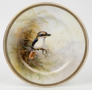 ROYAL WORCESTER "Kookaburra" porcelain plate, retailed by Flavelle Brothers Ltd. of Sydney, puce factory mark to base, ​​​​​​​22cm diameter