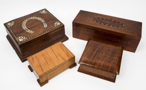 Four assorted Australian timber boxes, mixed origins and vintages, the largest 35cm wide