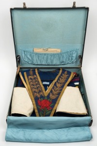 MASONIC REGALIA, housed in original blue case, early to mid 20th century, ​​​​​​​the case 48cm wide