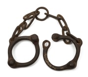 Antique 4lb. convict leg irons by MORTON & FOSTER of Tasmania, 19th century, ​​​​​​​65cm long