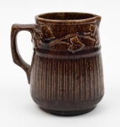 BENDIGO POTTERY brown glazed jug with leaf decoration, ​​​​​​​14cm high - 2