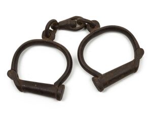 THOMPSON No.29 convict handcuffs (no key), 19th century, 23cm wide