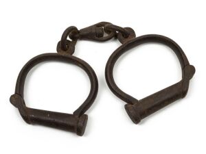 THOMPSON No.29 convict handcuffs (no key), 19th century, ​​​​​​​23cm wide