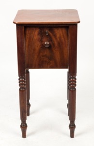 A Georgian mahogany pot cabinet on turned legs, early 19th century, ​​​​​​​71cm high, 36cm wide, 36cm deep