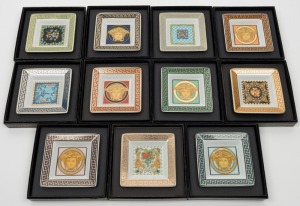 VERSACE group of eleven assorted square porcelain dishes, all in original boxes, made for Rosenthal, factory marks to the bases, 8cm each wide