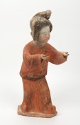 An antique Chinese polychrome pottery statue of a court attendant, Tang Dynasty (618-906), 40.5cm high. With University of Wollongong thermoluminescence documentation - 3