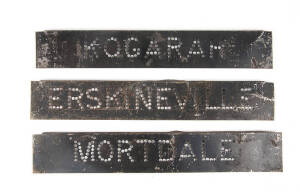 NSWGR SYDNEY TRAINS &ndash; dot-point signs for individual stations, designed to fit into illuminated station indicators. Each sign approx. 6 x 40 x 1cm. Condition varies. A collection of 12 signs &ndash; does not appear to be any duplication.