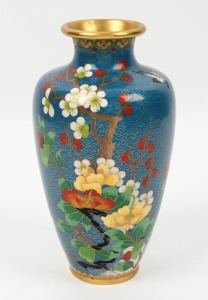 A Chinese cloisonne vase with blue ground, 20th century, 23cm high