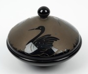 A French Art Deco cameo glass lidded bowl with bird decoration, circa 1920s, ​​​​​​​14cm high, 21cm diameter